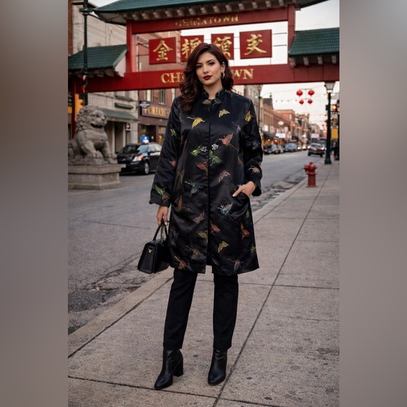 Shanghai Soho Jackets & Blazers - Shanghai Soho Butterfly Embroidered Mandarin Collar Jacket